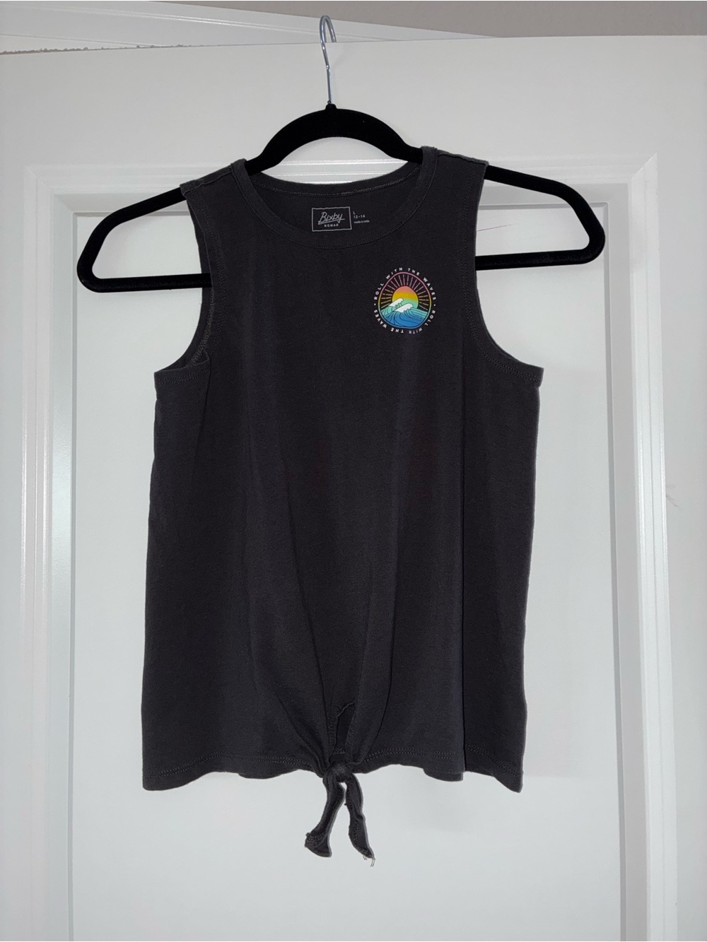 Rusty Tie-Front Black Tank Top with Rainbow Sun Graphic - Kids